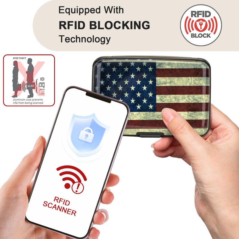 ELFISH Mini RFID Aluminum Wallet Credit Cards Holder Business Card Case Metal ID Case for Men Women (Flag) - Image 2